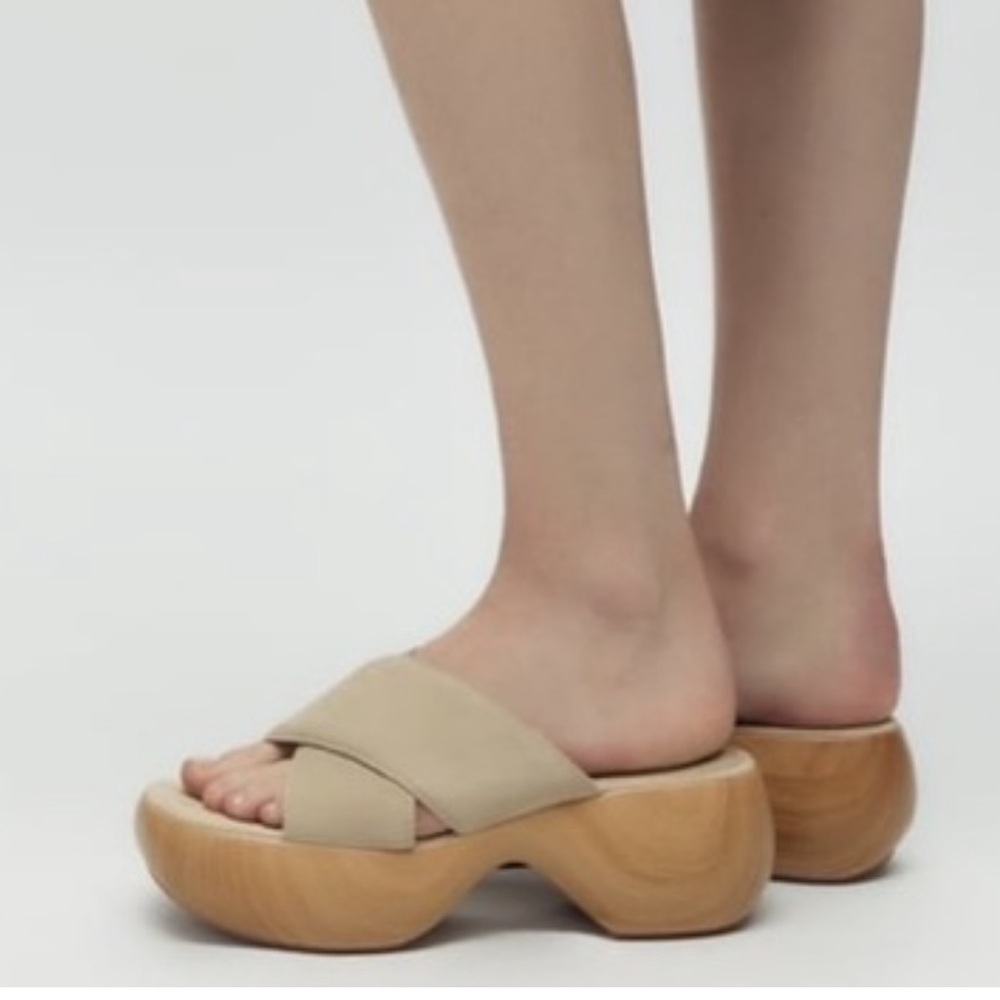 Zara Platform Tan Air Fit Cow Leather Upper Sandal Clogs Sz. 8 - Picture 8 of 15